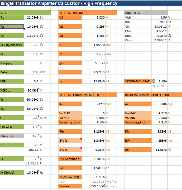 High Frequency Transistor Amplifier Calculator
